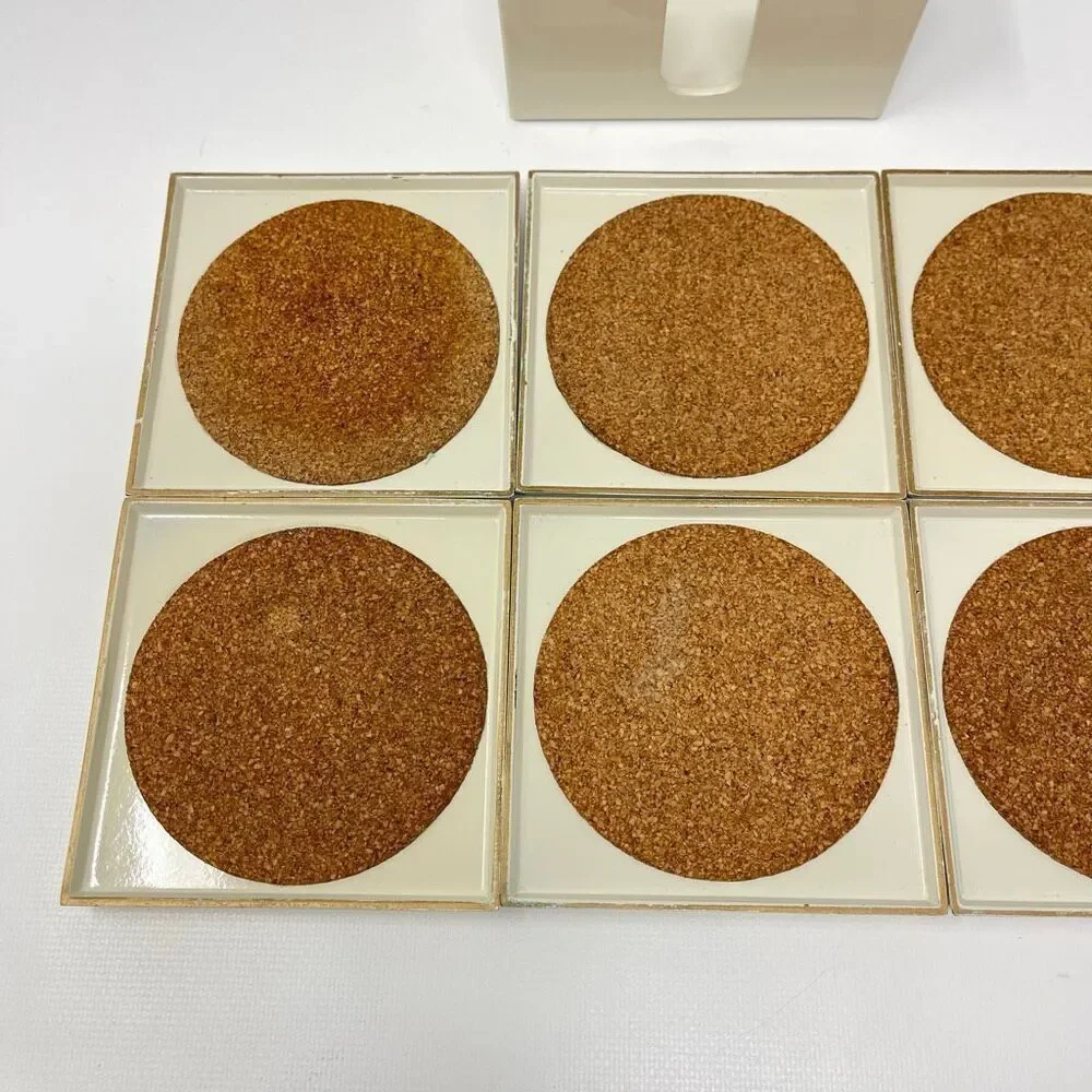 MCM Georges Briard Square Cream Gold Lacquer Ware Set of 6 Coasters Holder Japan